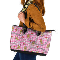 Pink Palaka Hawaii Mele Kalikimaka Leather Tote Bag Ohia Lehua Shell Leis Funny Gingerbread Santa LT14 Pink - Polynesian Pride
