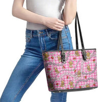 Pink Palaka Hawaii Mele Kalikimaka Leather Tote Bag Ohia Lehua Shell Leis Funny Gingerbread Santa LT14 - Polynesian Pride