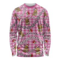 Pink Palaka Hawaii Mele Kalikimaka Long Sleeve Shirt Ohia Lehua Shell Leis Funny Gingerbread Santa LT14 Unisex Pink - Polynesian Pride