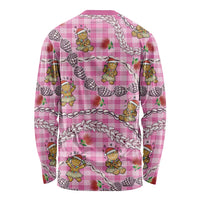 Pink Palaka Hawaii Mele Kalikimaka Long Sleeve Shirt Ohia Lehua Shell Leis Funny Gingerbread Santa LT14 - Polynesian Pride