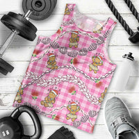 Pink Palaka Hawaii Mele Kalikimaka Men Tank Top Ohia Lehua Shell Leis Funny Gingerbread Santa - Polynesian Pride