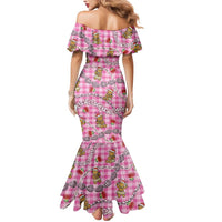 Pink Palaka Hawaii Mele Kalikimaka Mermaid Dress Ohia Lehua Shell Leis Funny Gingerbread Santa LT14 - Polynesian Pride