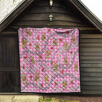 Pink Palaka Hawaii Mele Kalikimaka Quilt Ohia Lehua Shell Leis Funny Gingerbread Santa - Polynesian Pride