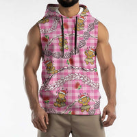 Pink Palaka Hawaii Mele Kalikimaka Sleeveless Hoodie Ohia Lehua Shell Leis Funny Gingerbread Santa LT14 - Polynesian Pride