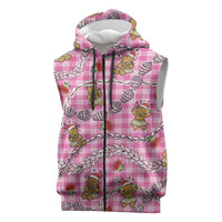 Pink Palaka Hawaii Mele Kalikimaka Sleeveless Zip Hoodie Ohia Lehua Shell Leis Funny Gingerbread Santa LT14 Pink - Polynesian Pride