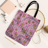 Pink Palaka Hawaii Mele Kalikimaka Tote Bag Ohia Lehua Shell Leis Funny Gingerbread Santa - Polynesian Pride