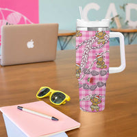 Pink Palaka Hawaii Mele Kalikimaka Tumbler With Handle Ohia Lehua Shell Leis Funny Gingerbread Santa LT14 - Polynesian Pride