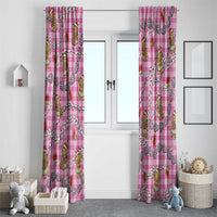 Pink Palaka Hawaii Mele Kalikimaka Window Curtain Ohia Lehua Shell Leis Funny Gingerbread Santa - Polynesian Pride
