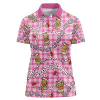 Pink Palaka Hawaii Mele Kalikimaka Women Polo Shirt Ohia Lehua Shell Leis Funny Gingerbread Santa LT14 Female Pink - Polynesian Pride