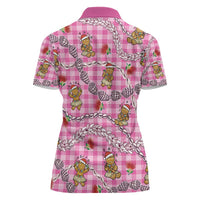 Pink Palaka Hawaii Mele Kalikimaka Women Polo Shirt Ohia Lehua Shell Leis Funny Gingerbread Santa LT14 - Polynesian Pride
