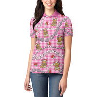 Pink Palaka Hawaii Mele Kalikimaka Women Polo Shirt Ohia Lehua Shell Leis Funny Gingerbread Santa LT14 - Polynesian Pride