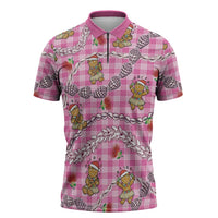 Pink Palaka Hawaii Mele Kalikimaka Zipper Polo Shirt Ohia Lehua Shell Leis Funny Gingerbread Santa LT14 Pink - Polynesian Pride