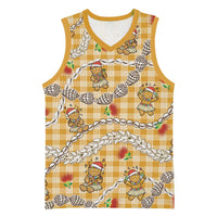 Gold Palaka Hawaii Mele Kalikimaka Basketball Jersey Ohia Lehua Shell Leis Funny Gingerbread Santa LT14 Unisex Gold - Polynesian Pride