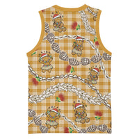 Gold Palaka Hawaii Mele Kalikimaka Basketball Jersey Ohia Lehua Shell Leis Funny Gingerbread Santa LT14 - Polynesian Pride