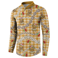 Gold Palaka Hawaii Mele Kalikimaka Button Sweatshirt Ohia Lehua Shell Leis Funny Gingerbread Santa - Polynesian Pride