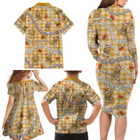 Gold Palaka Hawaii Mele Kalikimaka Family Matching Long Sleeve Bodycon Dress and Hawaiian Shirt Ohia Lehua Shell Leis Funny Gingerbread Santa LT14 - Polynesian Pride