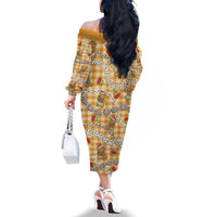 Gold Palaka Hawaii Mele Kalikimaka Family Matching Off The Shoulder Long Sleeve Dress and Hawaiian Shirt Ohia Lehua Shell Leis Funny Gingerbread Santa LT14 - Polynesian Pride