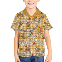 Gold Palaka Hawaii Mele Kalikimaka Family Matching Off Shoulder Maxi Dress and Hawaiian Shirt Ohia Lehua Shell Leis Funny Gingerbread Santa LT14 - Polynesian Pride