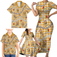 Gold Palaka Hawaii Mele Kalikimaka Family Matching Short Sleeve Bodycon Dress and Hawaiian Shirt Ohia Lehua Shell Leis Funny Gingerbread Santa LT14 - Polynesian Pride