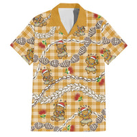 Gold Palaka Hawaii Mele Kalikimaka Family Matching Tank Maxi Dress and Hawaiian Shirt Ohia Lehua Shell Leis Funny Gingerbread Santa LT14 Dad's Shirt - Short Sleeve Gold - Polynesian Pride
