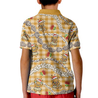 Gold Palaka Hawaii Mele Kalikimaka Kid Polo Shirt Ohia Lehua Shell Leis Funny Gingerbread Santa LT14 - Polynesian Pride