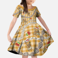 Gold Palaka Hawaii Mele Kalikimaka Kid Short Sleeve Dress Ohia Lehua Shell Leis Funny Gingerbread Santa LT14 KID Gold - Polynesian Pride