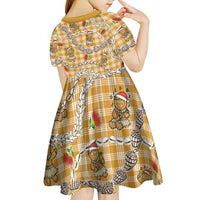 Gold Palaka Hawaii Mele Kalikimaka Kid Short Sleeve Dress Ohia Lehua Shell Leis Funny Gingerbread Santa LT14 - Polynesian Pride