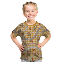 Gold Palaka Hawaii Mele Kalikimaka Kid T Shirt Ohia Lehua Shell Leis Funny Gingerbread Santa LT14 Gold - Polynesian Pride