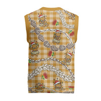 Gold Palaka Hawaii Mele Kalikimaka Christmas Knitted V-Neck Vest Ohia Lehua Shell Leis Funny Gingerbread Santa LT14 - Polynesian Pride