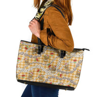 Gold Palaka Hawaii Mele Kalikimaka Leather Tote Bag Ohia Lehua Shell Leis Funny Gingerbread Santa LT14 Gold - Polynesian Pride
