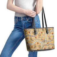 Gold Palaka Hawaii Mele Kalikimaka Leather Tote Bag Ohia Lehua Shell Leis Funny Gingerbread Santa LT14 - Polynesian Pride