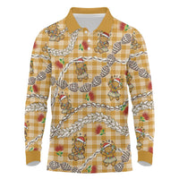 Gold Palaka Hawaii Mele Kalikimaka Long Sleeve Polo Shirt Ohia Lehua Shell Leis Funny Gingerbread Santa LT14 Gold - Polynesian Pride