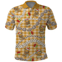 Gold Palaka Hawaii Mele Kalikimaka Polo Shirt Ohia Lehua Shell Leis Funny Gingerbread Santa LT14 Gold - Polynesian Pride