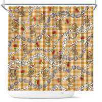 Gold Palaka Hawaii Mele Kalikimaka Shower Curtain Ohia Lehua Shell Leis Funny Gingerbread Santa LT14 Gold - Polynesian Pride