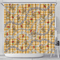 Gold Palaka Hawaii Mele Kalikimaka Shower Curtain Ohia Lehua Shell Leis Funny Gingerbread Santa LT14 - Polynesian Pride