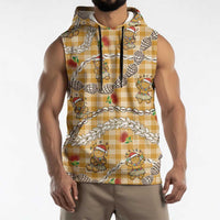Gold Palaka Hawaii Mele Kalikimaka Sleeveless Hoodie Ohia Lehua Shell Leis Funny Gingerbread Santa LT14 - Polynesian Pride