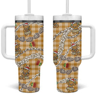 Gold Palaka Hawaii Mele Kalikimaka Tumbler With Handle Ohia Lehua Shell Leis Funny Gingerbread Santa LT14 One Size: 40 oz Gold - Polynesian Pride