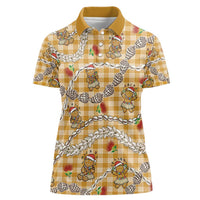 Gold Palaka Hawaii Mele Kalikimaka Women Polo Shirt Ohia Lehua Shell Leis Funny Gingerbread Santa LT14 Female Gold - Polynesian Pride