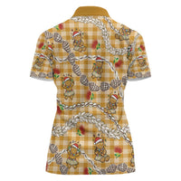 Gold Palaka Hawaii Mele Kalikimaka Women Polo Shirt Ohia Lehua Shell Leis Funny Gingerbread Santa LT14 - Polynesian Pride