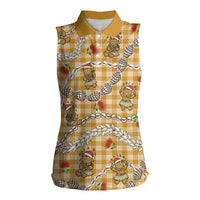 Gold Palaka Hawaii Mele Kalikimaka Women Sleeveless Polo Shirt Ohia Lehua Shell Leis Funny Gingerbread Santa LT14 Female Gold - Polynesian Pride