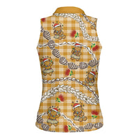 Gold Palaka Hawaii Mele Kalikimaka Women Sleeveless Polo Shirt Ohia Lehua Shell Leis Funny Gingerbread Santa LT14 - Polynesian Pride