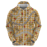 Gold Palaka Hawaii Mele Kalikimaka Zip Hoodie Ohia Lehua Shell Leis Funny Gingerbread Santa LT14 - Polynesian Pride