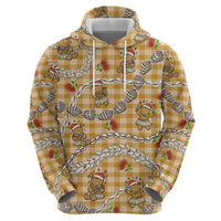 Gold Palaka Hawaii Mele Kalikimaka Zip Hoodie Ohia Lehua Shell Leis Funny Gingerbread Santa LT14 - Polynesian Pride