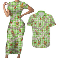 Green Palaka Hawaii Mele Kalikimaka Couples Matching Short Sleeve Bodycon Dress and Hawaiian Shirt Ohia Lehua Shell Leis Funny Gingerbread Santa LT14 Green - Polynesian Pride