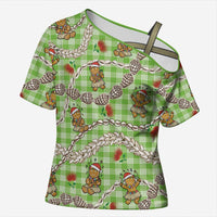 Green Palaka Hawaii Mele Kalikimaka Cross Shoulder Shirt Ohia Lehua Shell Leis Funny Gingerbread Santa LT14 Female Green - Polynesian Pride