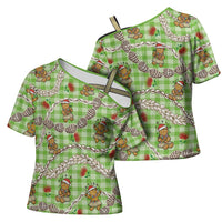 Green Palaka Hawaii Mele Kalikimaka Cross Shoulder Shirt Ohia Lehua Shell Leis Funny Gingerbread Santa LT14 - Polynesian Pride