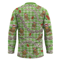 Green Palaka Hawaii Mele Kalikimaka Hockey Jersey Ohia Lehua Shell Leis Funny Gingerbread Santa LT14 - Polynesian Pride