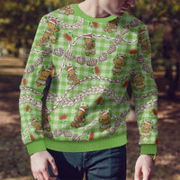 Green Palaka Hawaii Mele Kalikimaka Ugly Christmas Sweater Ohia Lehua Shell Leis Funny Gingerbread Santa LT14 - Polynesian Pride