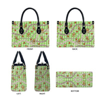 Green Palaka Hawaii Mele Kalikimaka Leather Bag Ohia Lehua Shell Leis Funny Gingerbread Santa - Polynesian Pride
