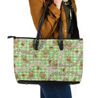 Green Palaka Hawaii Mele Kalikimaka Leather Tote Bag Ohia Lehua Shell Leis Funny Gingerbread Santa LT14 - Polynesian Pride